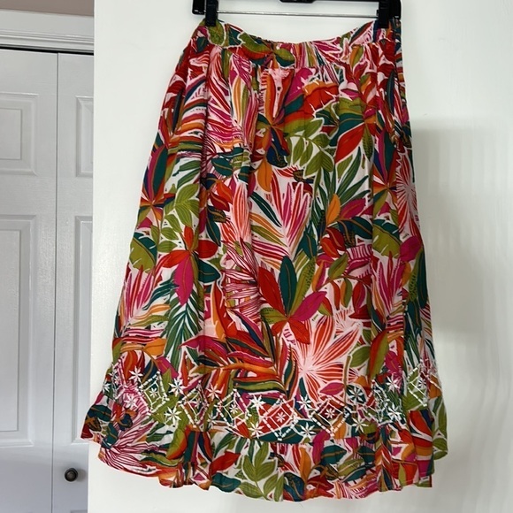 C&C California Faux Wrap Embroidered Tropical print  Midi Skirt Women’s XL Nwt - Picture 5 of 6